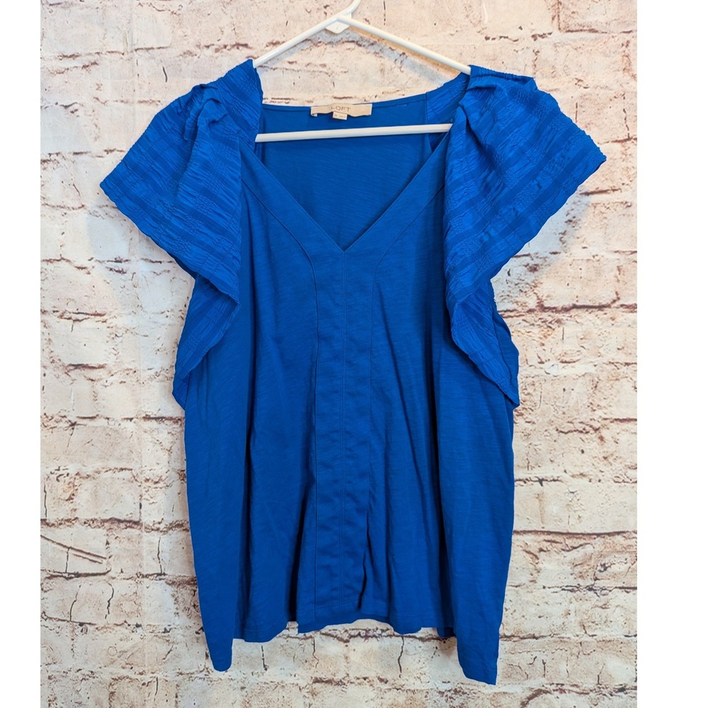 Ann Taylor Loft Blue Flutter‎ Sleeve V-Neck Top Womens Size XL